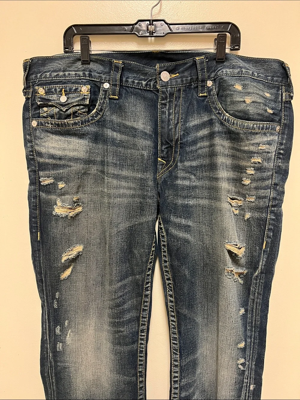 True Religion Distressed Straight Leg Jeans